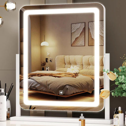 Makeup Vanity Mirror with Lights 15.2" Large LED Lighted Mirror, Hollywood Make Up Mirror with Lighting for Bedroom Tabletop, Smart Touch,Detachable 10X Magnification 360° Rotation, (White)