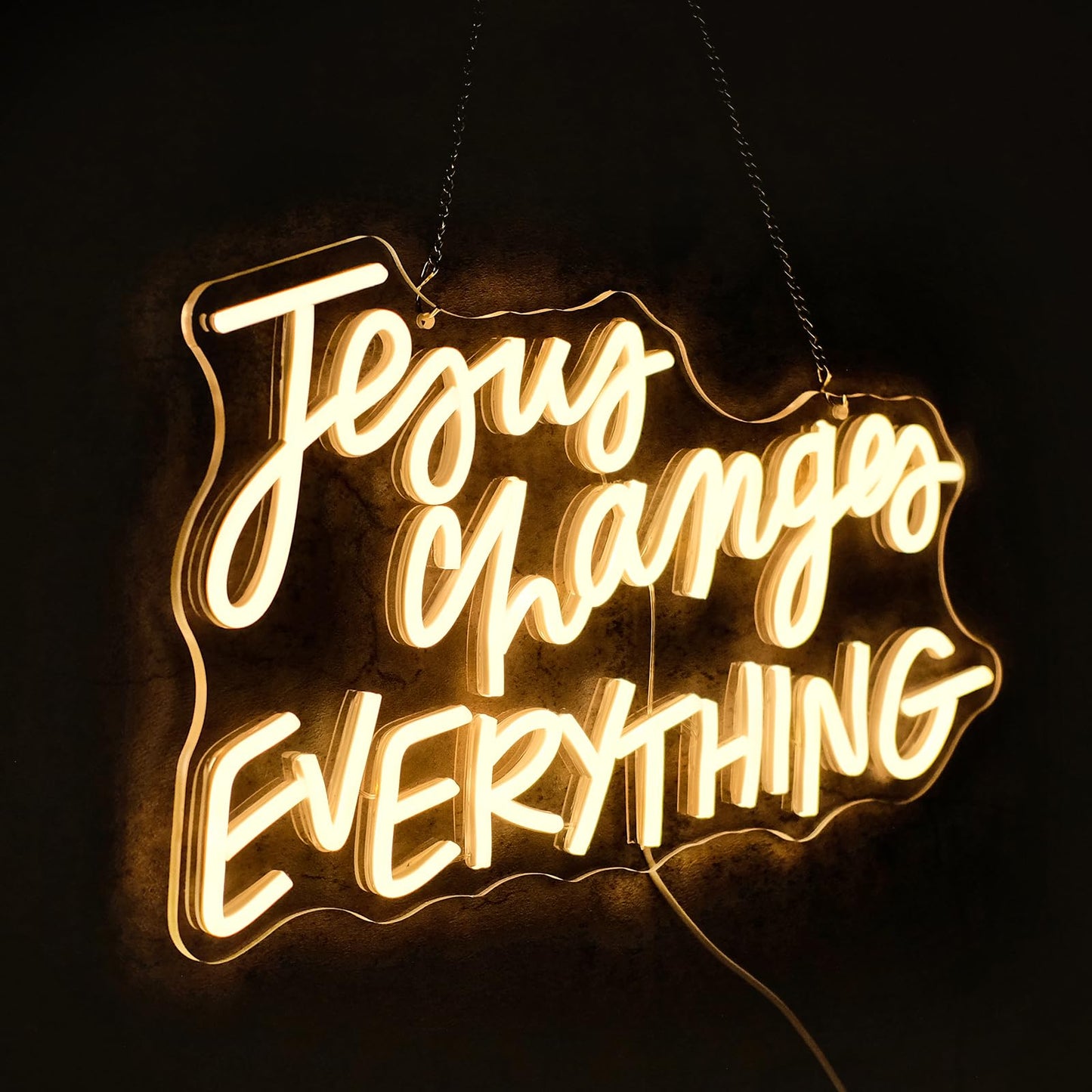 Virlusy Jesus Changes Everything Neon Sign for Wall Decor Dimmable White Christian Neon Signs Letters Led Neon Lights Signs LED Signs for Church Bedroom Home Party Decoration Christams Easter Gifts