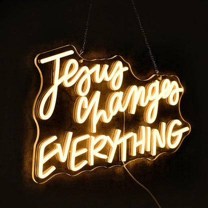 Virlusy Jesus Changes Everything Neon Sign for Wall Decor Dimmable White Christian Neon Signs Letters Led Neon Lights Signs LED Signs for Church Bedroom Home Party Decoration Christams Easter Gifts