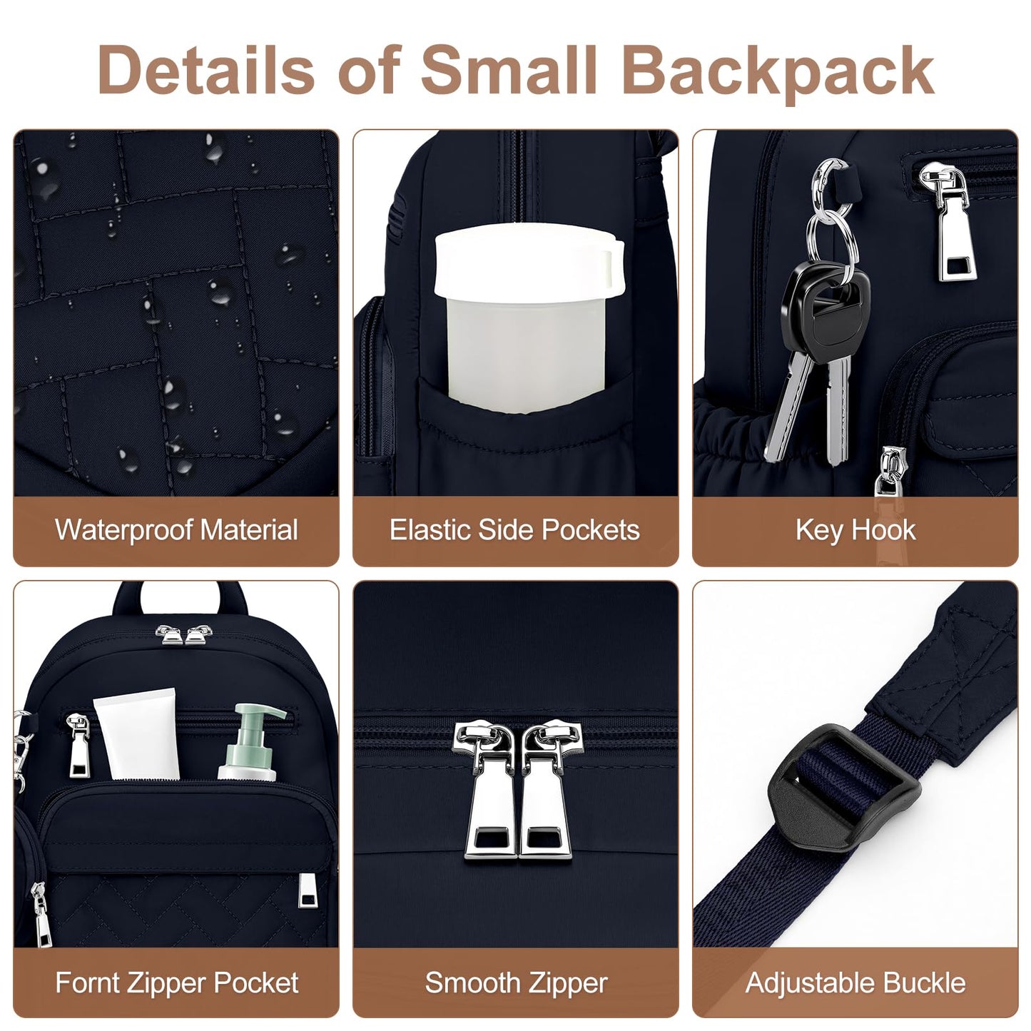 SYTRAH Mini Backpack for Women Small Backpack Purse, Anti Theft Backpack Waterproof Lightweight Puffer Back packs for Travel, Work with Coin Purse Dark Blue