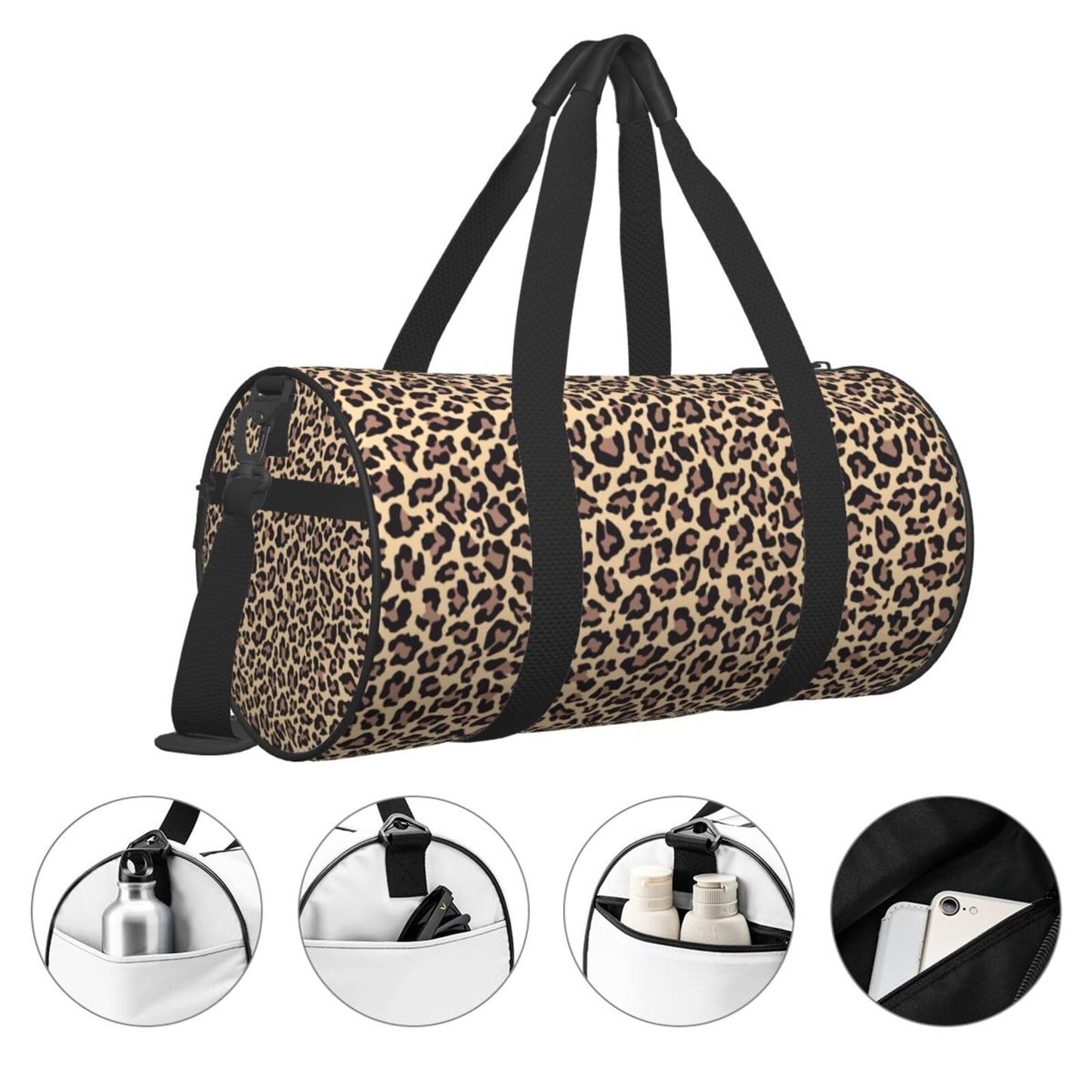 Gbuzozie Leopard Print Gym Duffle Bag Foldable Cheetah Lightweight Carry On Weekender Travel Duffel Bags Sport Bags For Fitness Yoga Beach Swim Men Women