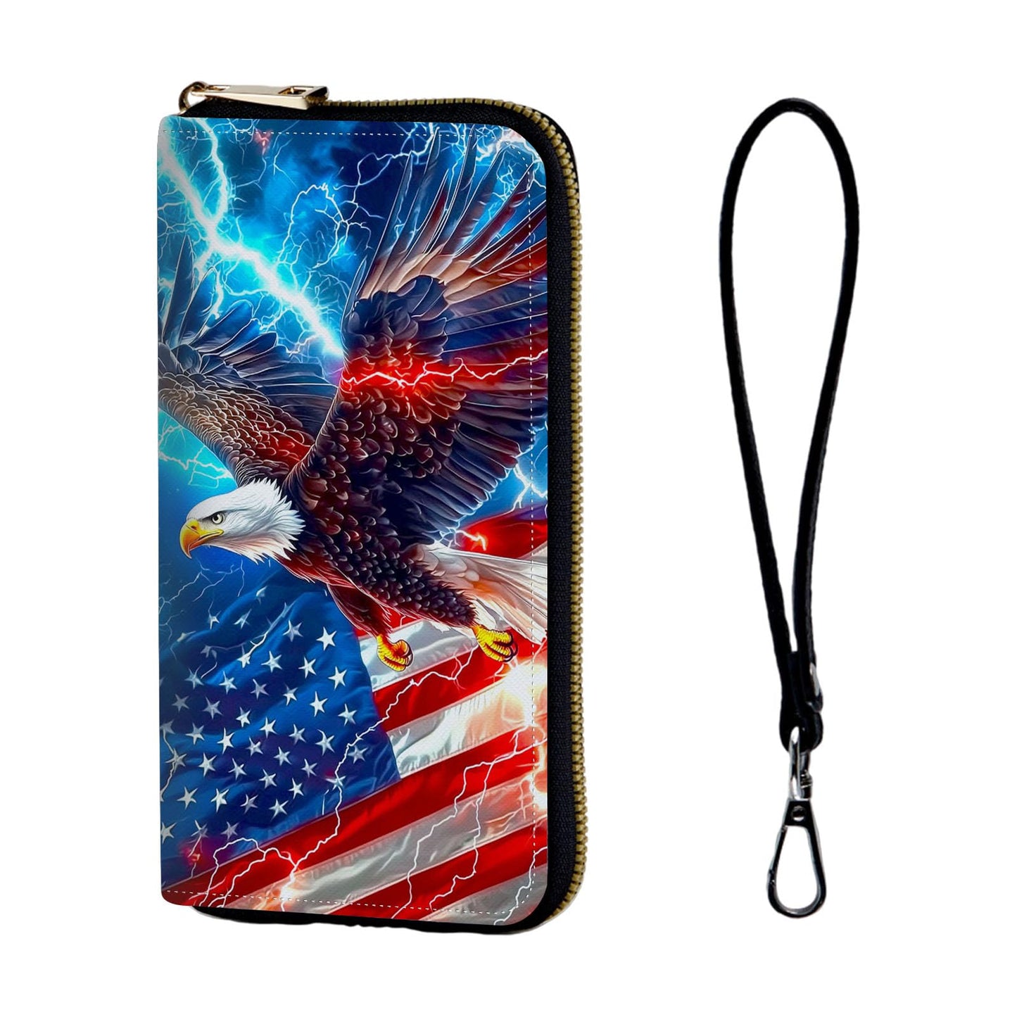 ETLKJVBL Wrist Wallets for Women, Lightweight RFID Blocking Multi-Functional Secure Wrist Purse for Travel, Daily Use, American Flag Eagle