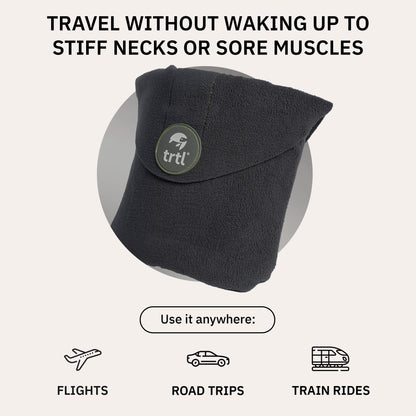 trtl Travel and Airplane Pillow - Real Sleeping Experience on Long Flights - Neck and Shoulder Support - Super-Soft, Lightweight, Easy-to-Carry, and Machine-Washable Flight Pillow - Grey