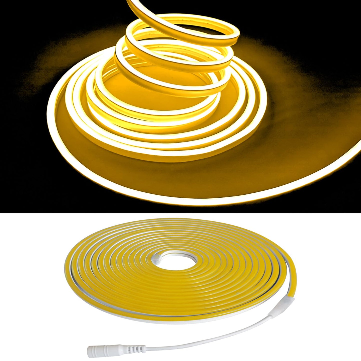 Maxlaxer Yellow Neon LED Strip Lights, 16.4ft 12V Waterproof Flexible Light for Indoor/Outdoor Decoration (Includes Power Adapter)