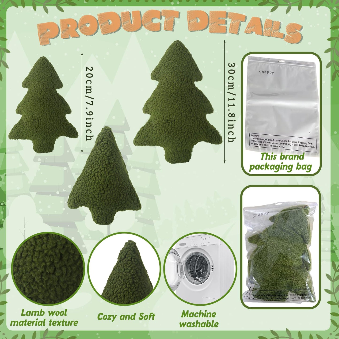 Shappy 3 Pcs Christmas Tree Throw Pillows Xmas Tree Shaped Plush Pillow Stuffed Christmas Decor for Party Home Sofa Cushion Bed Decorations