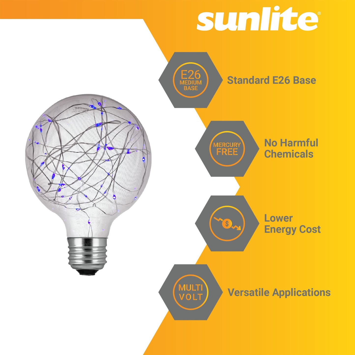 Sunlite 41022 G30 Globe Bulb, LED Fairy-Lights Inside, 1.5 Watts, Medium (E26) Base, Non Dimmable, Party Decoration, Holiday Lighting, String Light, Multi-Color, 6 Count