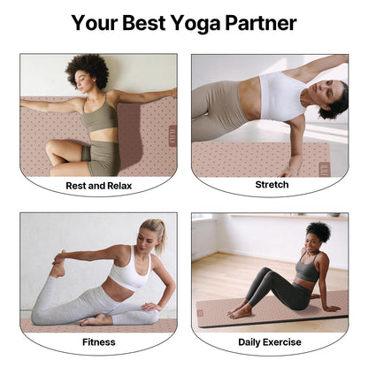ILILI Yoga Mat 10mm Thick, Suede&TPE Exercise Mat, 76"L*28"W Extra Long, 0.4 Inches Soft and Comfortable, 193*70cm Fitness Mat with Strap, Portable for Yoga, Pilates, Floor Exercise, Home and Outdoor Use, Eco Friendly (Pinky Beige)