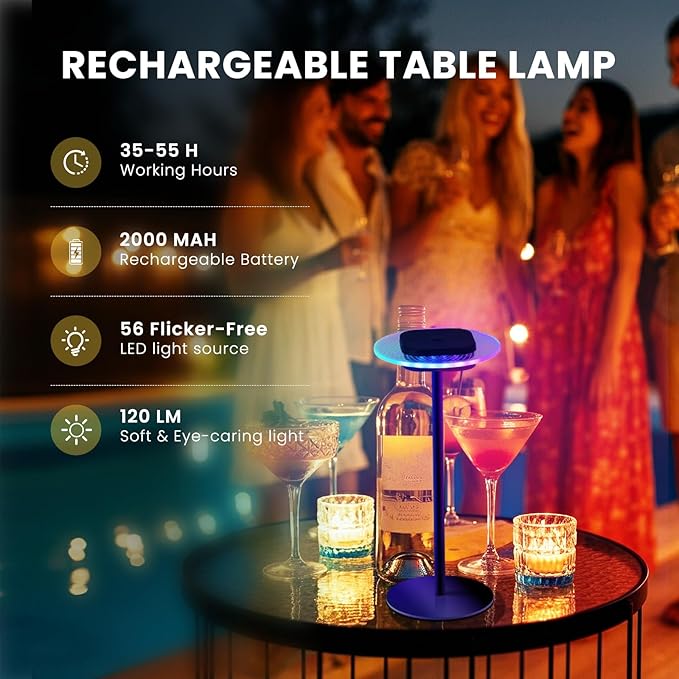 LOFTEK Cordless Table Lamps, Rechargeable Table Lamp, Up to 55 Hrs Ultra-Long Battery Life, Eye-Friendly, Touch Dimming, Portable Wireless Ambient Lighting (Black, 1 Pack)