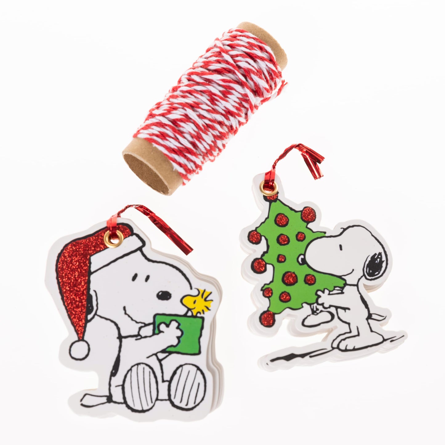 Graphique Snoopy Gift Tags Set, 16 Holiday Name Cards, 2 Designs, Bakers Twine