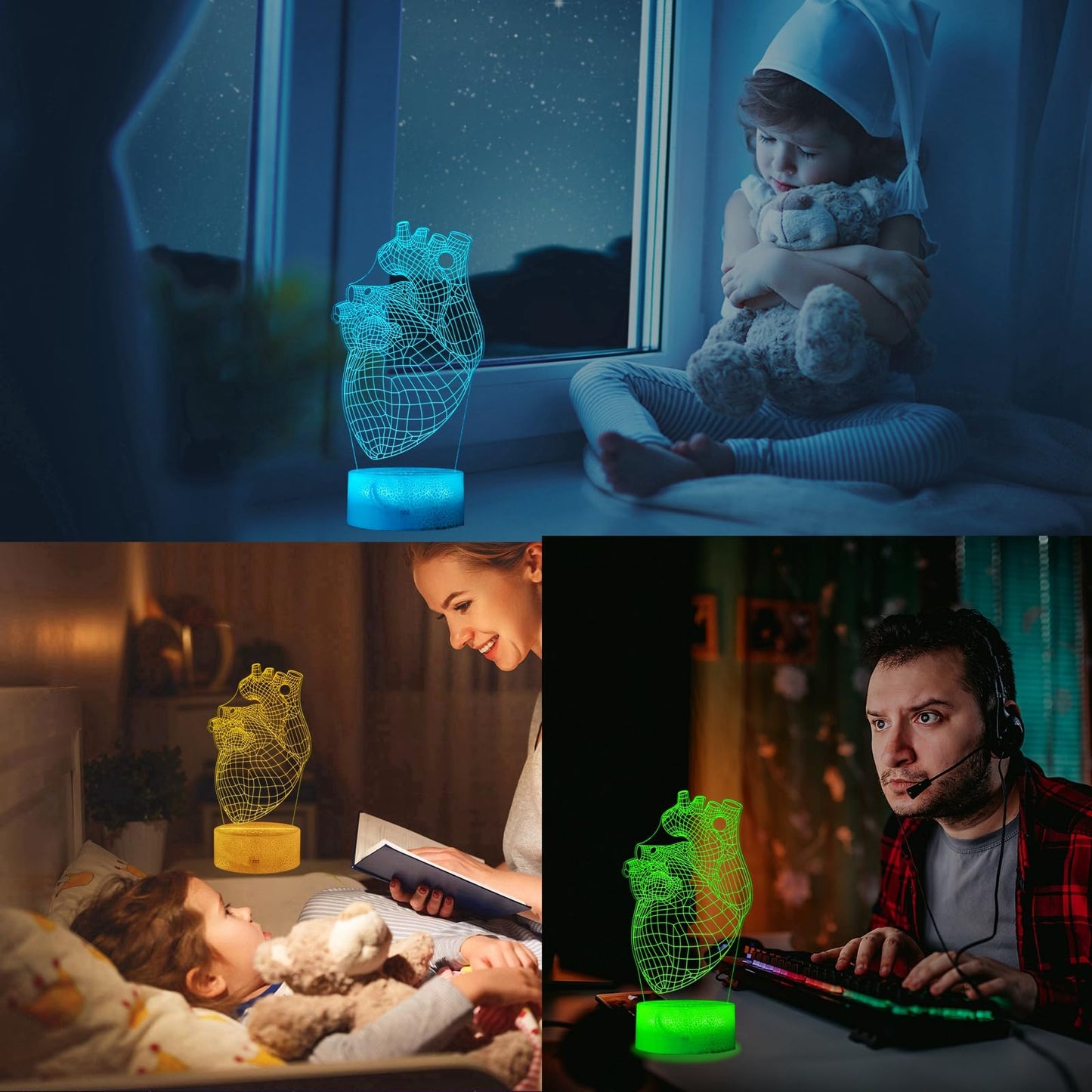 POSSHE Heart Anatomy Illusion Lamp, Cardiology Gifts, 3D Night Light, 16 Colors Changing, Timer, 4 Flash Modes and Dimmable, Kids Room Decoration, Xmas Heart Model Gifts