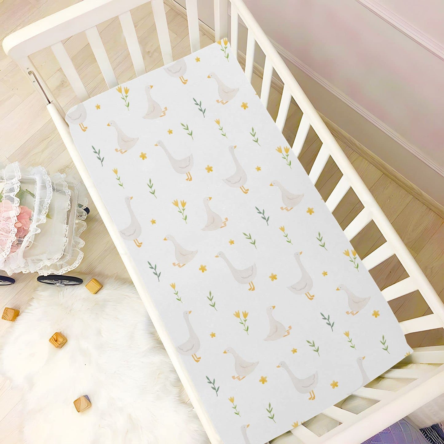 Burbuja Goose Bird Twig Crib Sheet for Boys Girls, Fitted Crib Sheet 28 x 52 in for Standard Crib & Toddler Bed Mattresses, Soft & Breathable