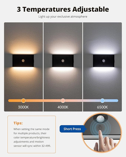 wowatt 6 Packs Rechargeable Motion Sensor Stair Light Black (Magnetic Mounting Design)(Sensor Modes Available)(Lighting Dimmable) Battery Night Lights for Stairway, Hallway, Bathroom