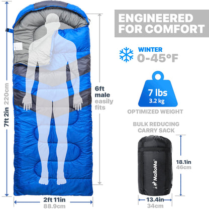 MalloMe Sleeping Bags for Adults Cold Weather & Warm - Backpacking Camping Sleeping Bag for Kids, Girls, Boys - Lightweight Camping Essentials Gear Accessories Hiking Sleep Must Haves Single & Double