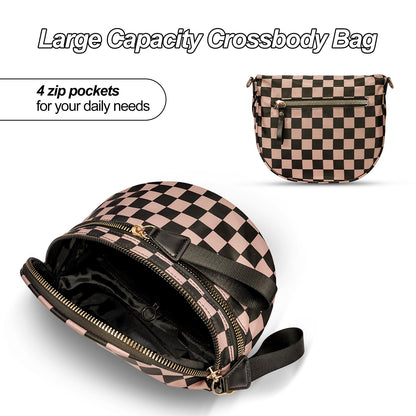 Checkered Crossbody Bag,Nylon Bum Bags for Women Crossbody,Spacious Sling Bag Purse Fanny Packs with Shoulder Strap