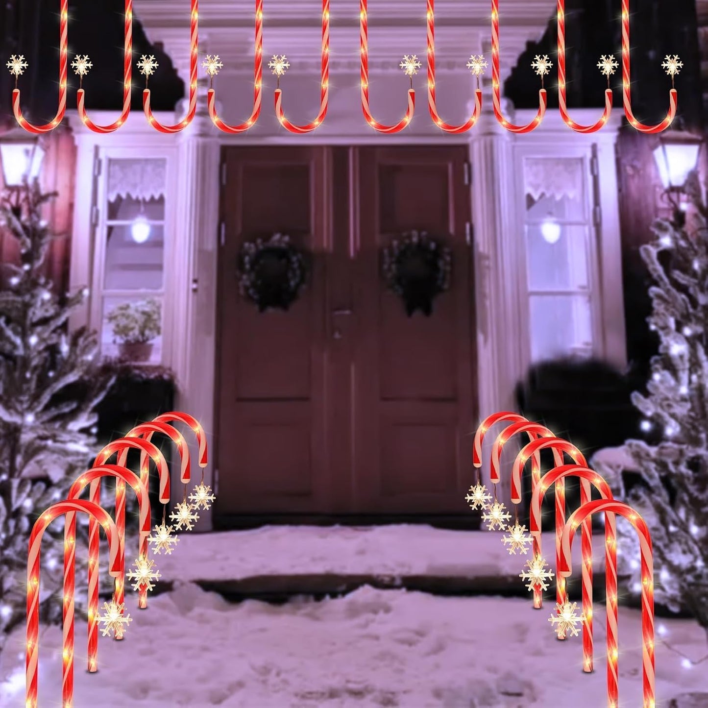 10 Pack Solar Christmas Candy Cane Pathway Lights with Snowflake, Waterproof LED Outdoor Stake Lights for Lawn, Yard, Walkway, Solar Powered Christmas Decorations for Garden, Patio (Warm White)
