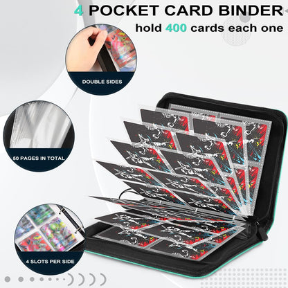 CECOKESO Baseball Card Binder, 4 Pockets Trading Card Accessories Folder, 400 Pocket Sports Card Binder for Yugioh, MTG and Other TCG,2023 Commemorative Edition Card Book (GREEN-X)