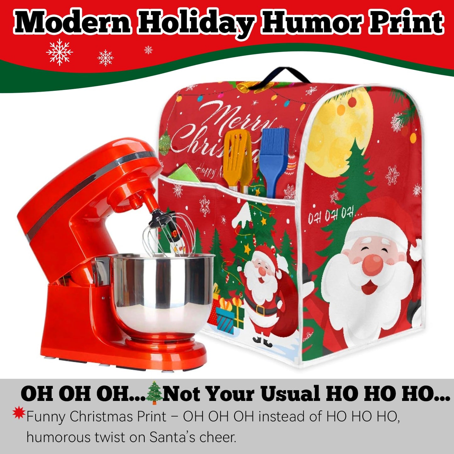 FBBP Christmas Stand Mixer Cover - Compatible with 6-8 Quart for Kitchen Appliance - Santa Claus and Snowman Dust Cover with Pockets for Accessories Xmas Home Kitchen Decor