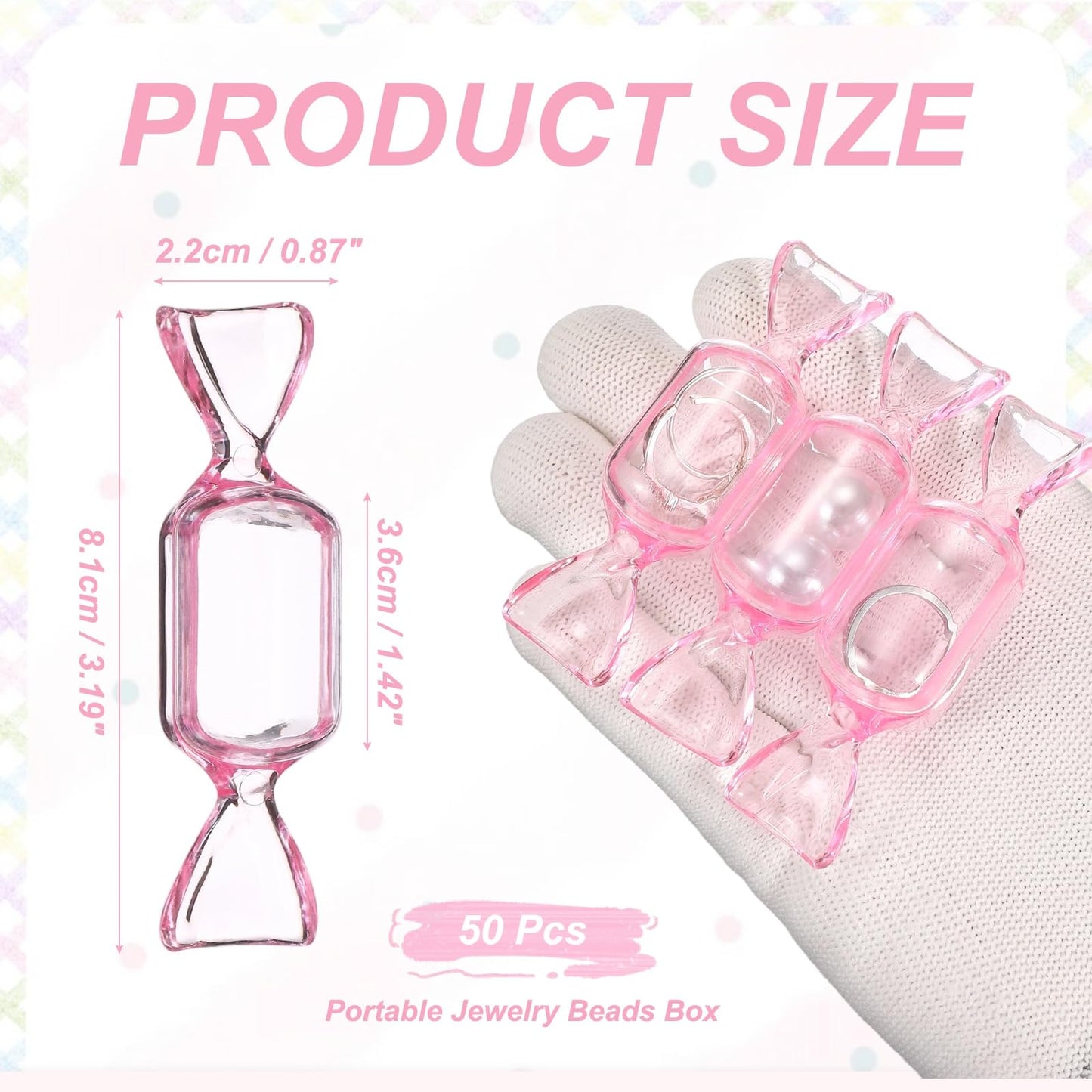 PATIKIL 50Pcs Candy Shaped Jewelry Box, Mini Plastic Jewelry Organizer Earrings Beads Bracelet Small Items Storage Container for Travel Wedding Christmas, Pink