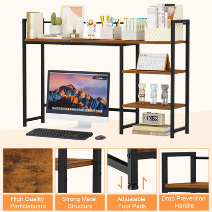 Snughome Desk Shelf, 44.9" Large Desktop Organizer Shelf, Desk Hutch for Computer Monitor, 4 Tier Desk Top Display Rack, Wood Desktop Bookshelf Storage Rack for Home Office Dorm