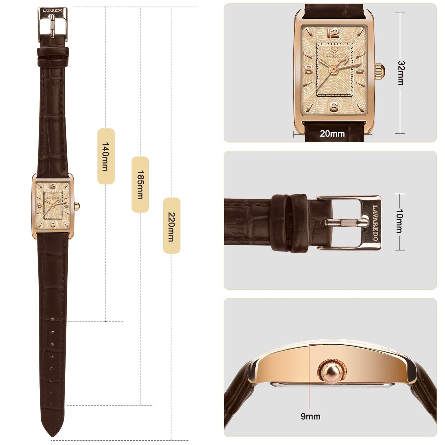 Timever Women's Leather Strap Watch Dainty Elegant Womens Watches Classic Vintage Retro Square Ladies Quartz Watches Gifts Present for Her