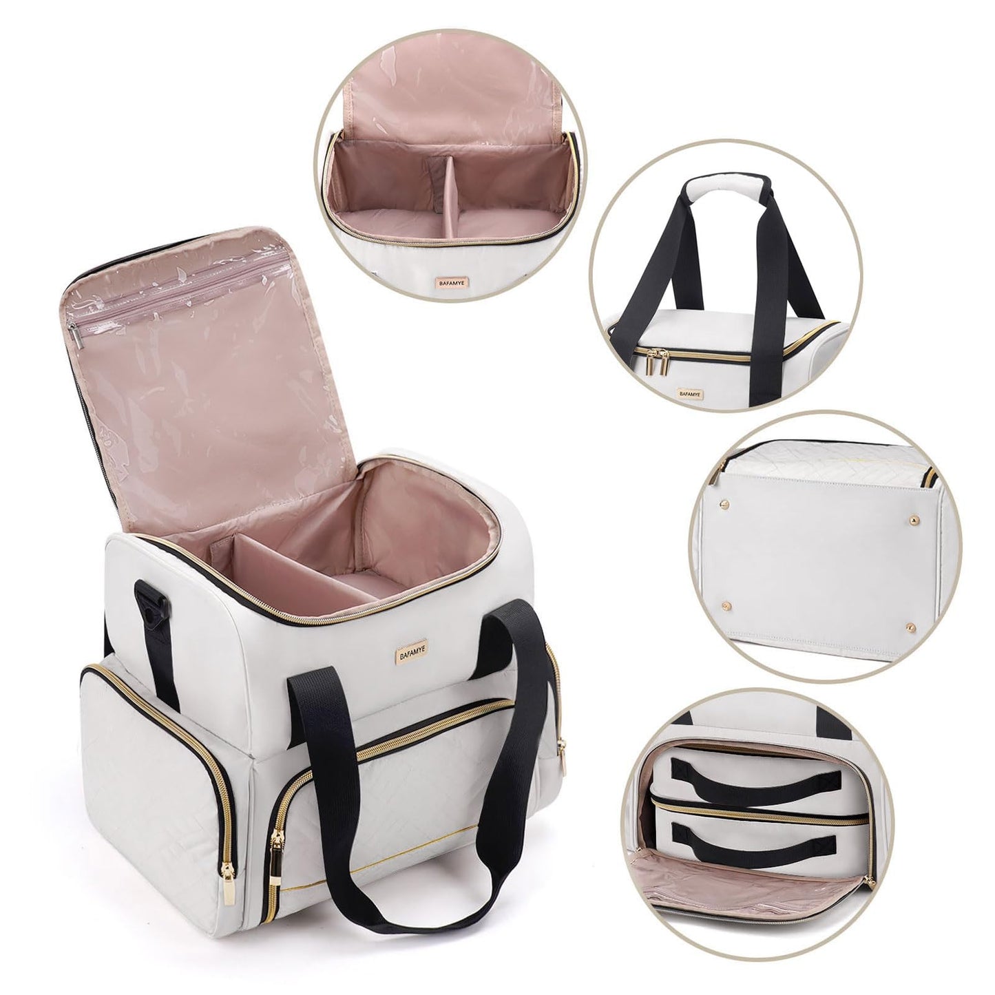 BAFAMYE Large Makeup Cosmetic Bag with 2 Removable Case, Double Layer Travel Makeup Organizer Case, travel Toiletry Bag For Women