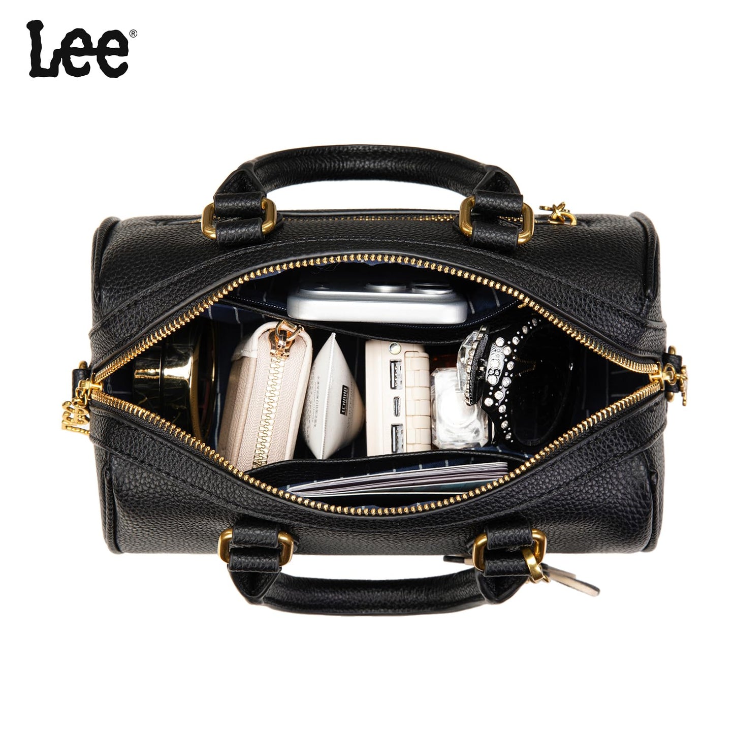 Lee Satchel Purses for Women, Small Top Handle Handbag, Convertible Crossbody Satchel with Detachable Shoulder Strap for Casual Use, LEE70-001BK