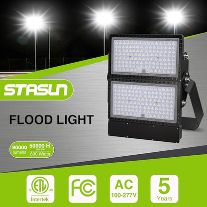 STASUN 600W 90000LM LED Flood Light Outdoor - Flying Series Ultra, 100-277V 5000K Daylight White, IP66 Waterproof Stadium Lights for Arena, Backyard, Parking Lot, Courts, ETL Certification