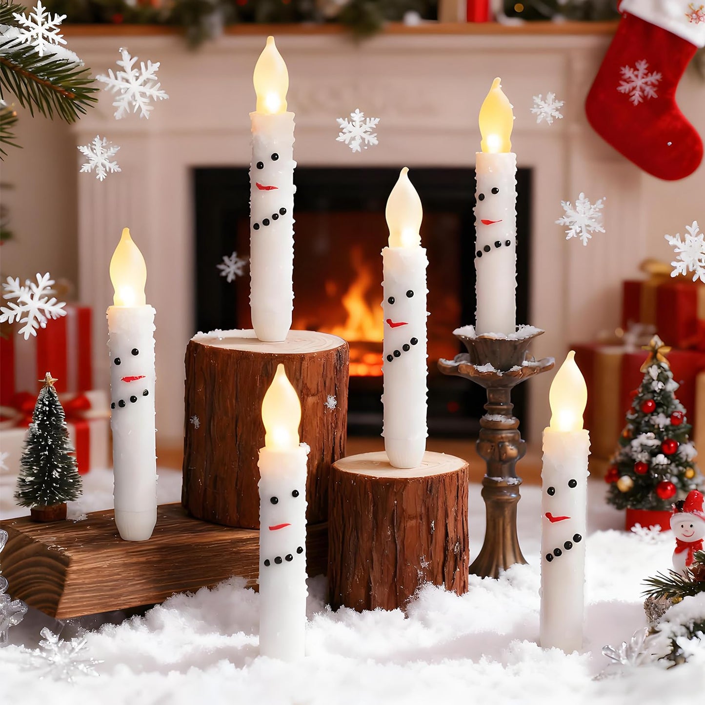 Baquler 6 Pcs Christmas Snowman Flameless Candles 6.5 Inch Short Winter Taper Candles Battery Operated LED Candlesticks for Christmas Party Table Centerpieces Xmas Winter Home Decorations