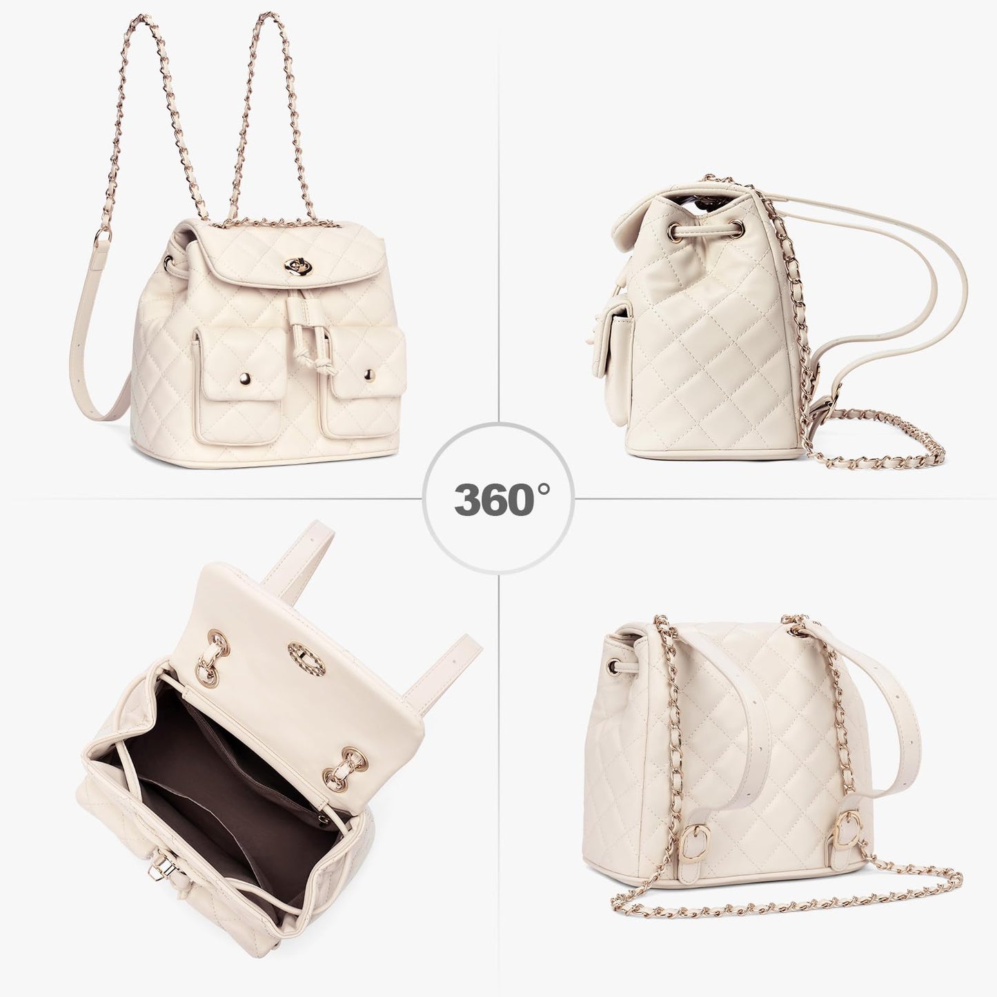Lexiyat Small Backpack Purse for Women Leather Mini Backpack Convertible Designer Shoulder Bag Quilted Crossbody Purses Beige