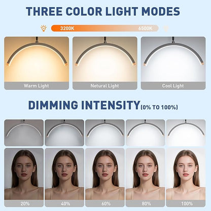 KIRKAS Lash Light Half Moon Lamp with Tool Tray, Flexible Gooseneck Lash Nail Tech for Esthetician Eyelash Extension, Tattoo, 18 Inch LED Floor Lamp with Roller Base Adjustable Brightness Color-White