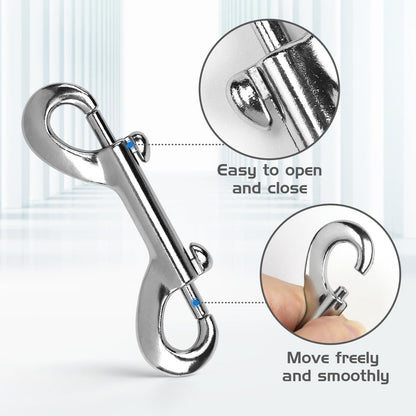 4 PCS Double Ended Snaps, 3.5 Inch Zinc Alloy Trigger Metal Clip, Silver Double Ended Snap Hooks for Pet Dog Leash, Water Bucket Hooks, Key Holder, Carabiner, Home, Farm, Other Indoor and Outdoor.