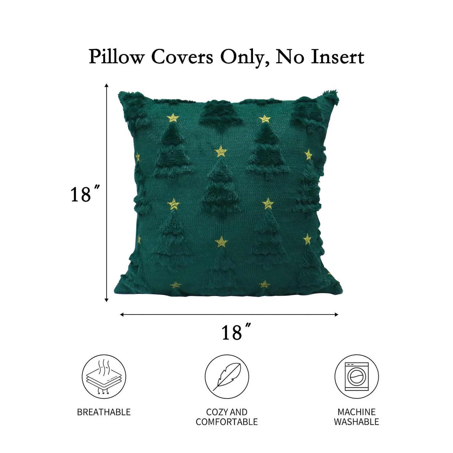Mieoyue Christmas Pillow Covers 18x18 Set of 2,Xmas Decorations Green Christmas Tree Throw Pillow Covers Winter Home Decor
