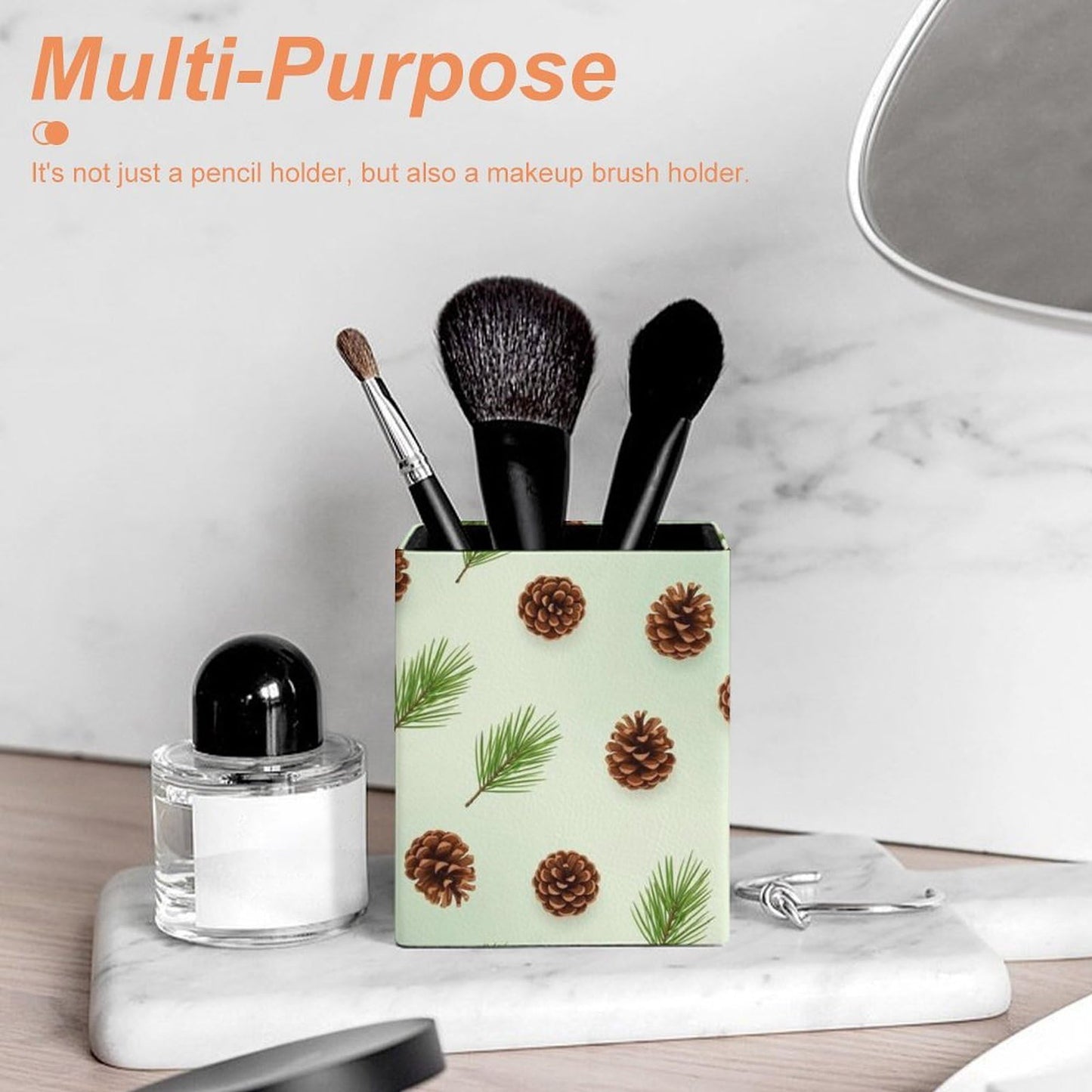 UTRSIFB Holder Cup Makeup Brush Storage Organizer, Waterproof Multifunctional Office Supplies, Pen Holder Square Leather Pencil Cute Pinecone