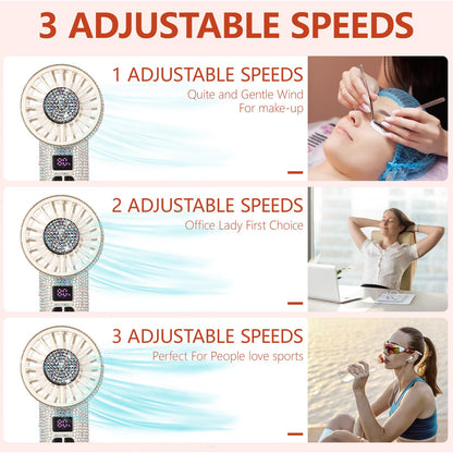 Mudder Rhinestone Handheld Fan Crystal Bling Mini Personal Fan Glitter Bedazzled Portable Usb Rechargeable & Battery Operated for Girls Women Outdoor Travel Indoor Makeup Office (Silver,Not Foldable)