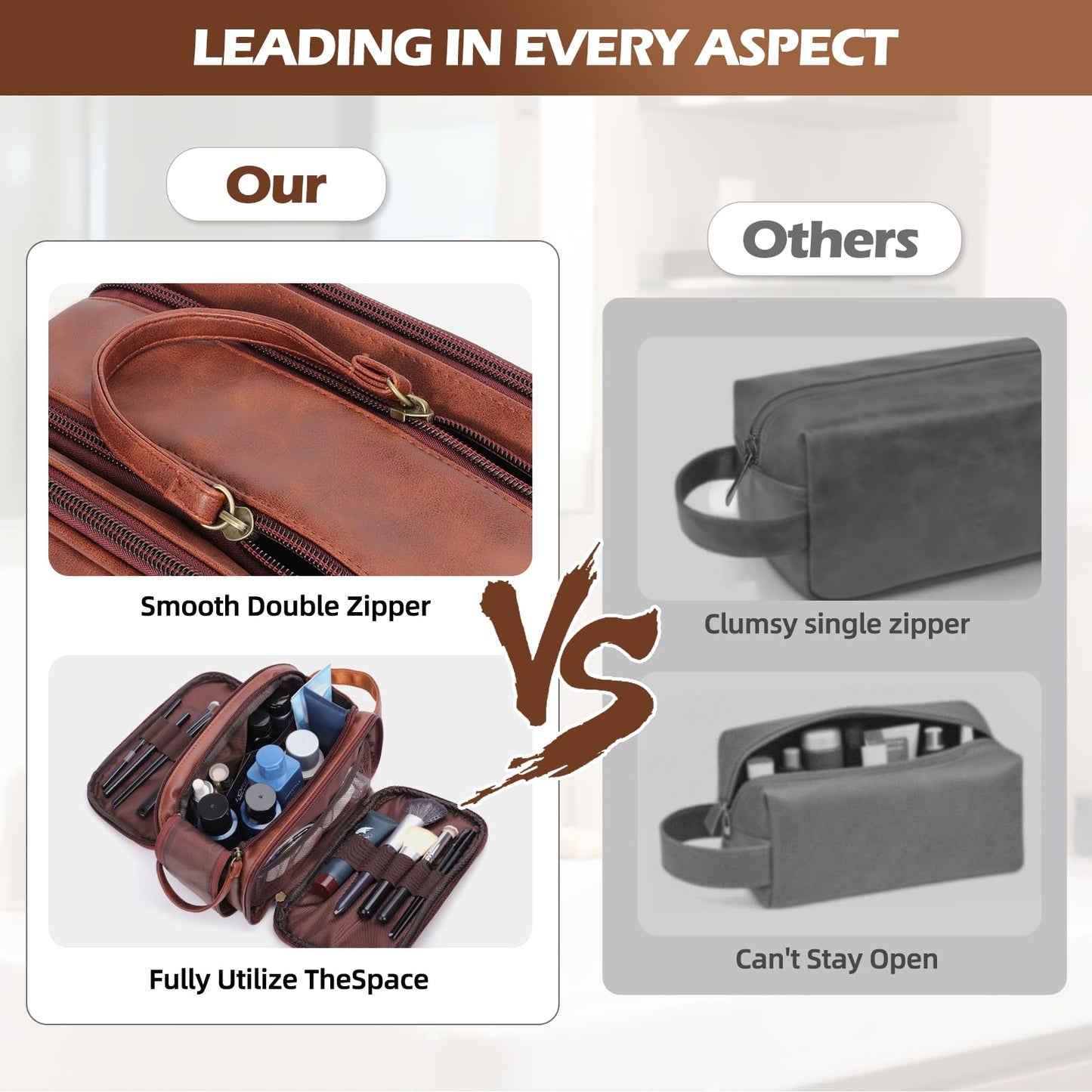 Ecttunafe Personalized Fathers Day Presents Travel Toiletry Bag for Men, Engraved Initial PU Leather Waterproof Shaving Bag, Best Dad Birthday Gift Ideas for Dad Father New Dad Papa Elderly,A