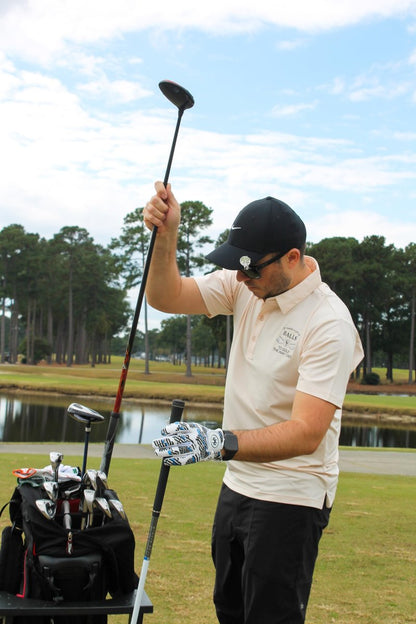MULLIGAN HOOLIGAN® Men's Golf Glove | Premium Cabretta Leather & Mesh, Breathable Moisture-Wicking Comfort, Unique Standout Design for Men & Women (USA Blue Line, Large, Worn On Right Hand)