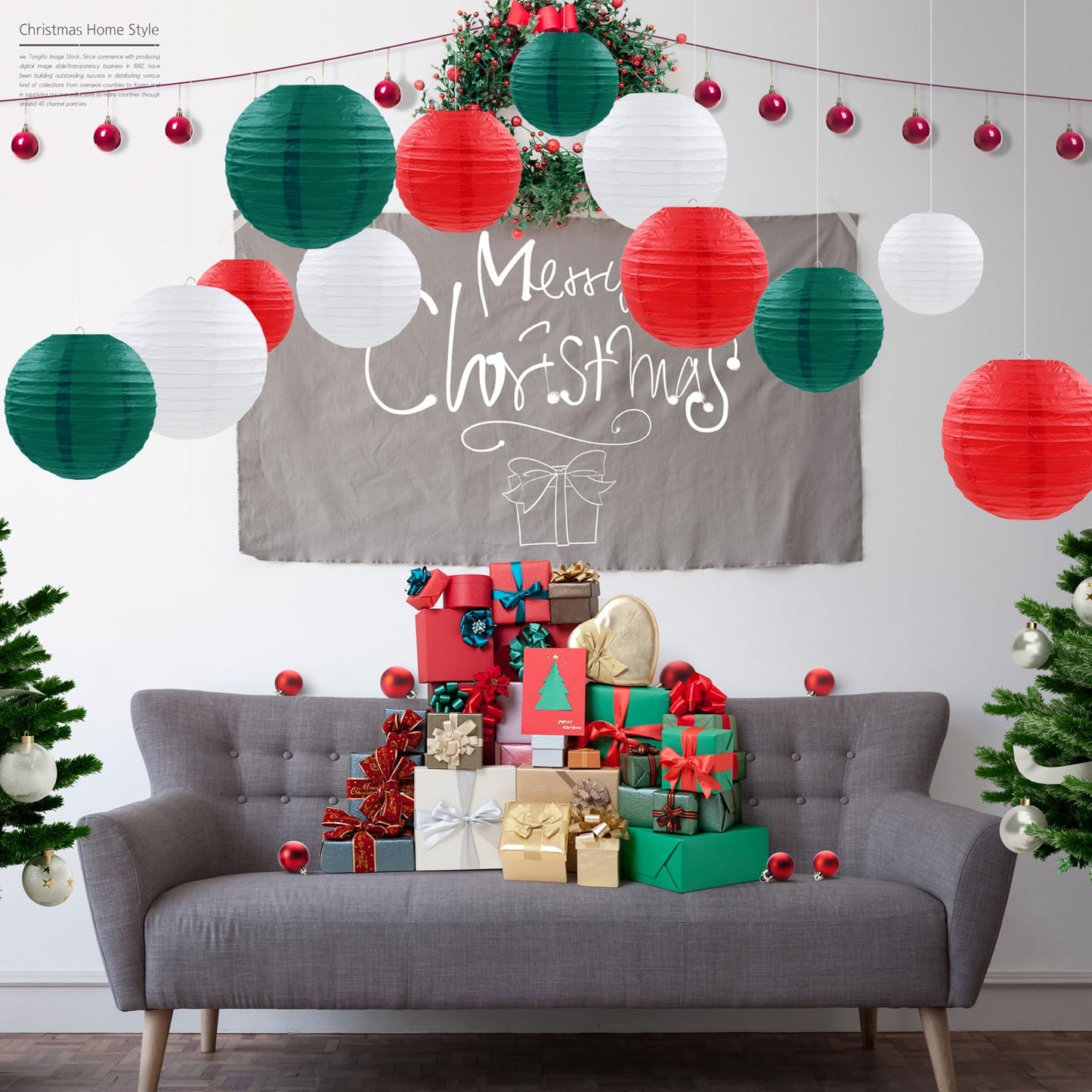 12 Pcs Christmas Paper Lanterns Red Green White Hanging Paper Lanterns for Christmas Graduation Anniversary Wedding Birthday Party Decoration Supplies