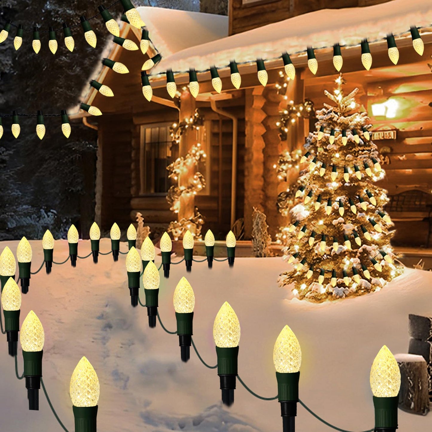 Huacenmy Solar Christmas Pathway Lights Outdoor, 20 LED C9 With 20 Stakes, 23FT Decorations Strawberry String for Roof Yard Patio Walkway Driveway, Warm White