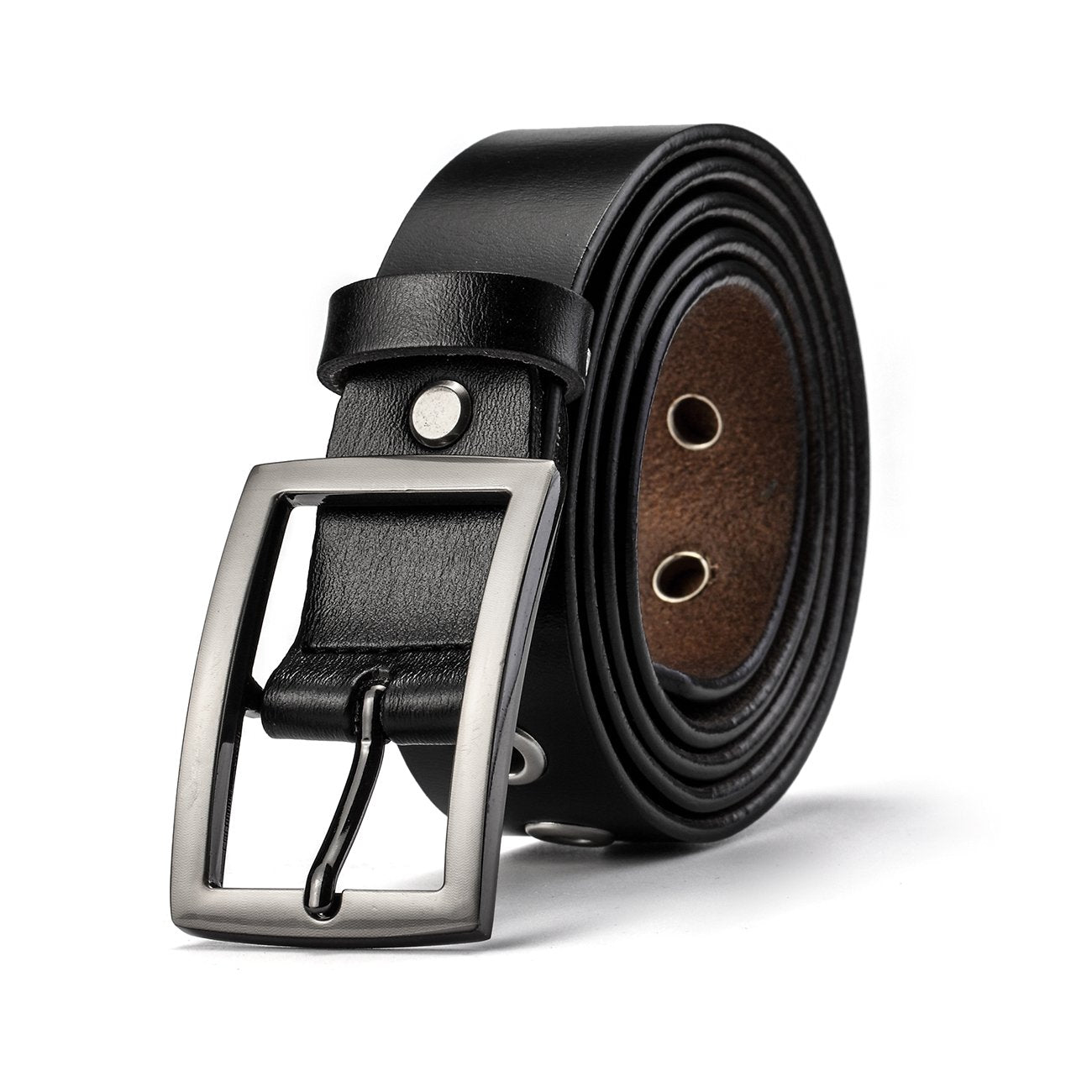McFanBe Leather Belt for Women Girls Waist Belt Alloy Buckle 1.1 Inches Width Adjustable (B:Black, M(Fit waist size 34"-37"))