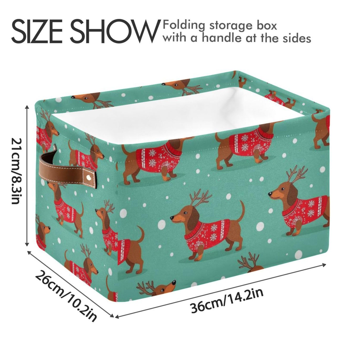 Pfrewn Christmas Winter Storage Basket Dutch Hound Dog in Christmas Pullover Collapsible Rectangular Storage Boxes Organizer Shelf Basket Toy Book Storage Bin for Nursery 1 Pack