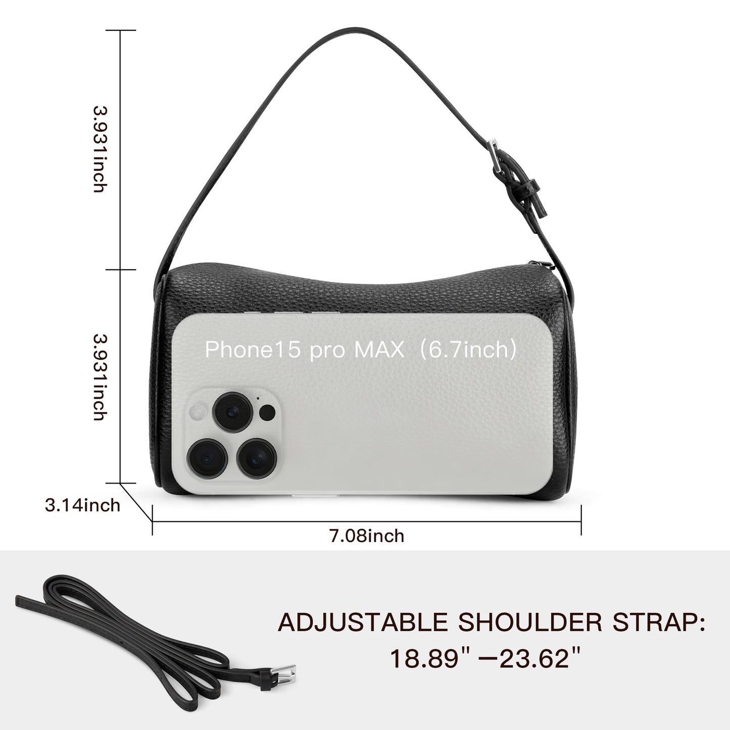 Hobo Crossbody Bags For Women,Vegan Leather Barrel Bag For Ladies,Designer Mini Pruse With Adjustable Strap,Black