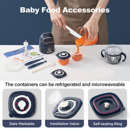 Veroline Baby Food Maker, 10-in-1 Baby Food Processor Set with 2 Glass Bowls (600ml+300ml), Baby Food Blender for Baby Puree, Fruit, Meat, Vegatable, Baby Food Storage Containers, Baby Essentials