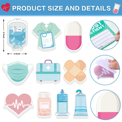 Janlaugh 40 Pcs Mini Funny Nurse Sticky Notes Cute Nursing Pens Set Nurse Pens with Medical Assistant Badge Supplies Nursing Essentials Gifts for Medical Hospital