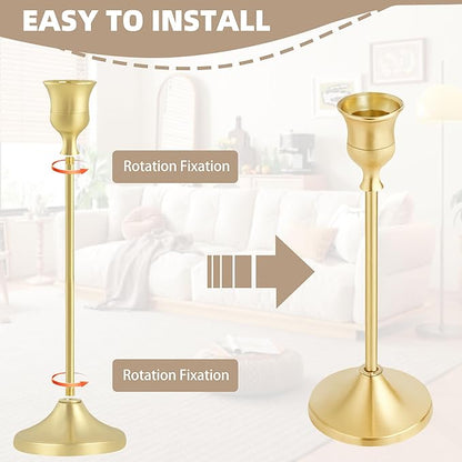 Candlestick Holders, 6PCS Gold Metal Taper Candle Holder Vintage Candlestick Holder Decorative for Home Decor Table Centerpiece Wedding Housewarming Gift