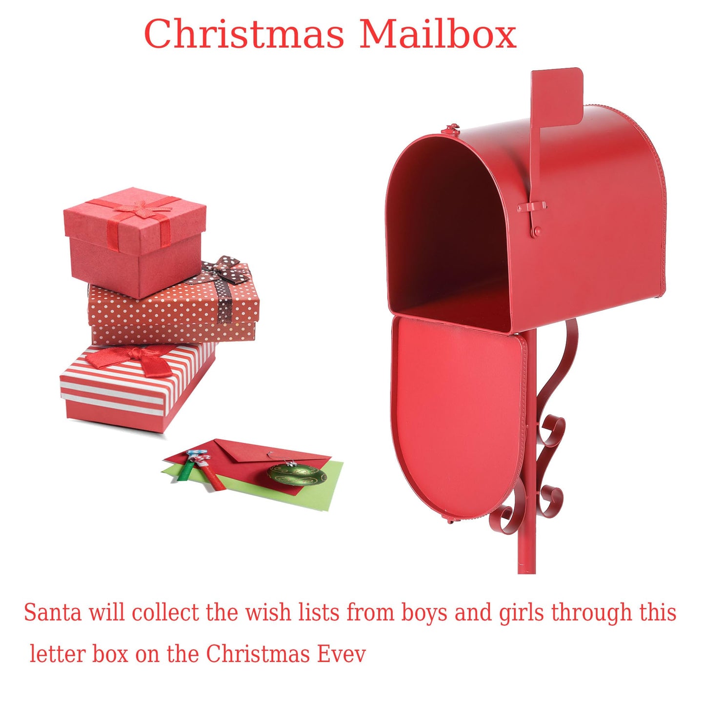 Phaxth Metal Christmas Letters to Santa Mailbox, 37" H North Pole Mailbox Christmas Decorative, for Home Room Xmas Holiday Party Large Capacity Red