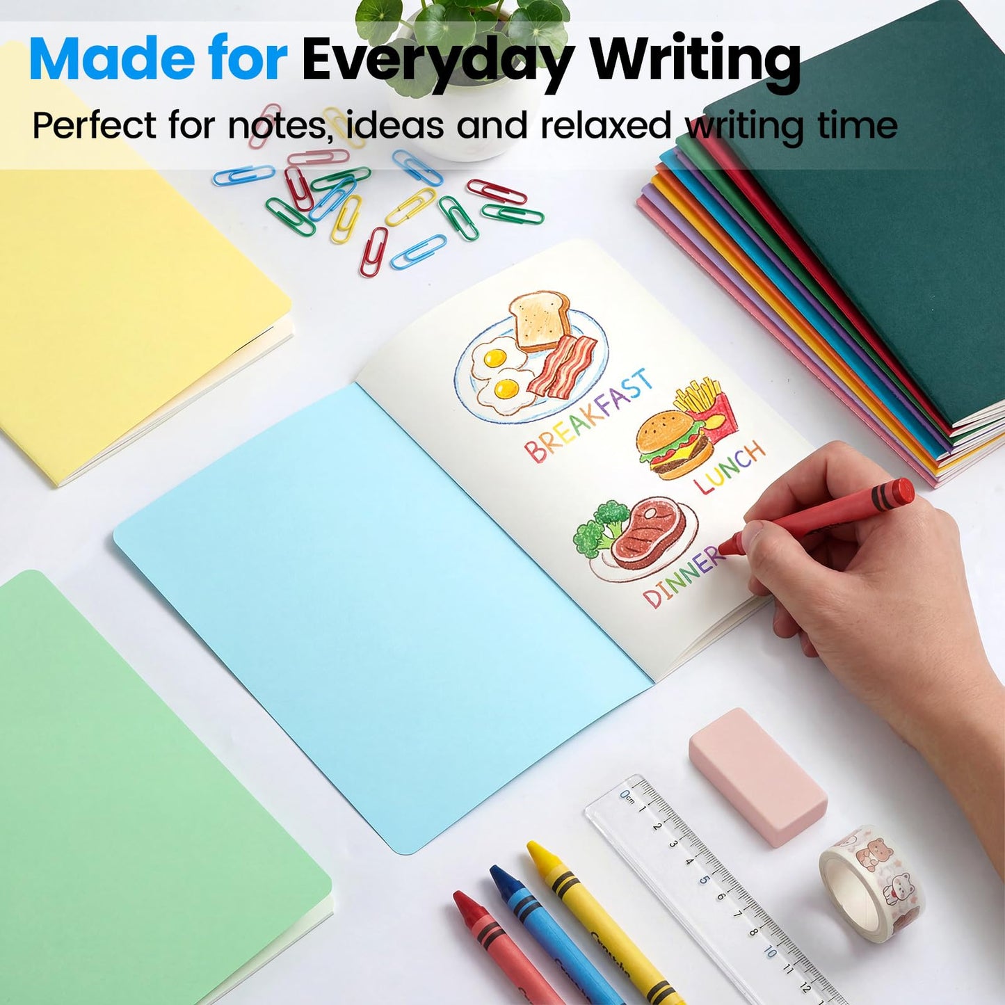Foliom 12 Pack A5 Colorful Notebooks – Blank Journal Bulk Set, 12 Colors, 230g Thick Kraft Cover, 60 Pages, 8.3x5.5 Softcover – Stitch Bound, Lays Flat, Cream Paper, No Bleed