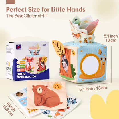 hahaland Baby Tissue Box Toy - Baby Toys 6-12 Months Montessori Toys for 6 Month Old Must Haves - Boy Girl Shower Gifts for Babies 6 9 12 18 Months Old Developmental Sensory Pulling Play Scarf Toy