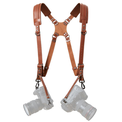 Padwa Lifestyle Tan Dual Camera Harness Strap for Two-Cameras - Dual Shoulder Full Grain Leather Harness,Multi Double Camera Gear for DSLR/SLR Strap,Double Camera Harness for Photographers