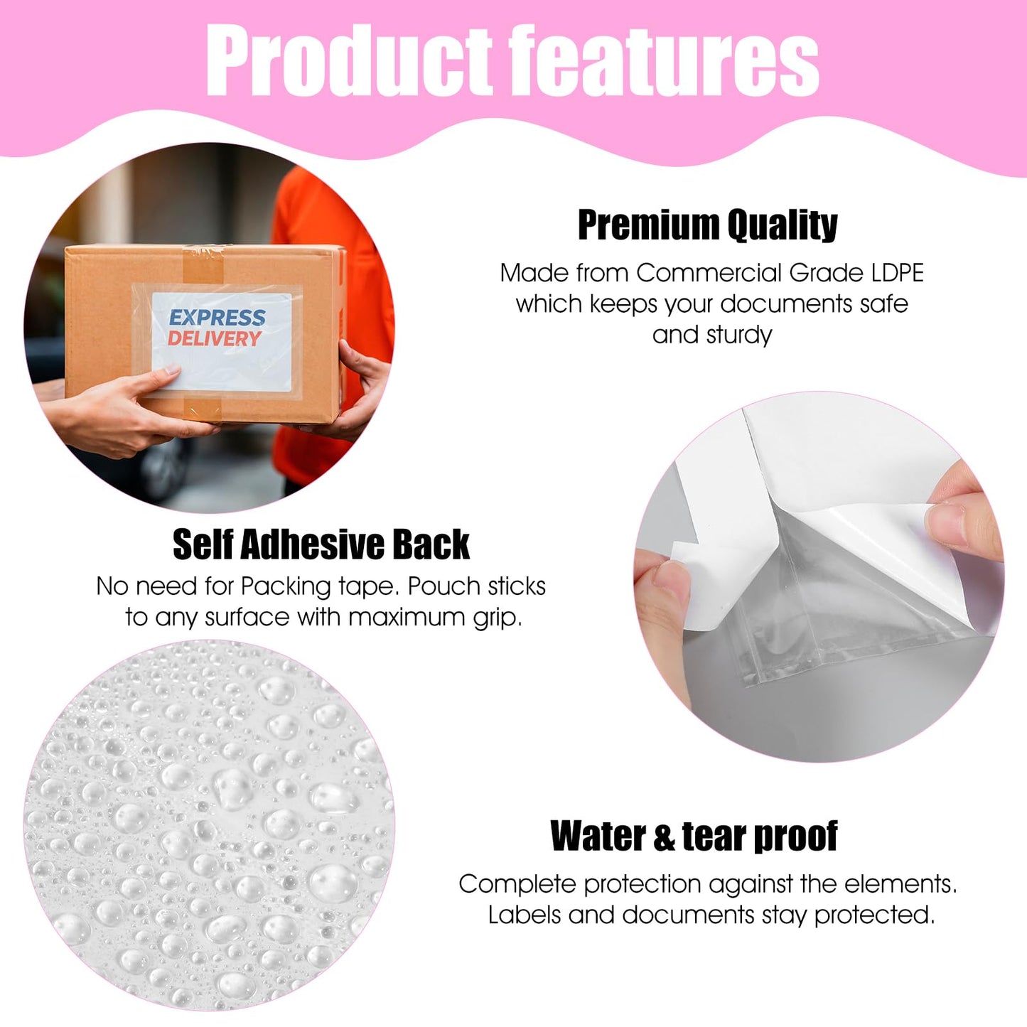 Oqqlin 200 Pcs 7 x 10 Inch Clear Packing List Envelopes Bulk, Self-Adhesive Shipping Label Sleeves Waterproof Packing Slip Pouches for Mailing Documents, Invoices, Shipping Labels