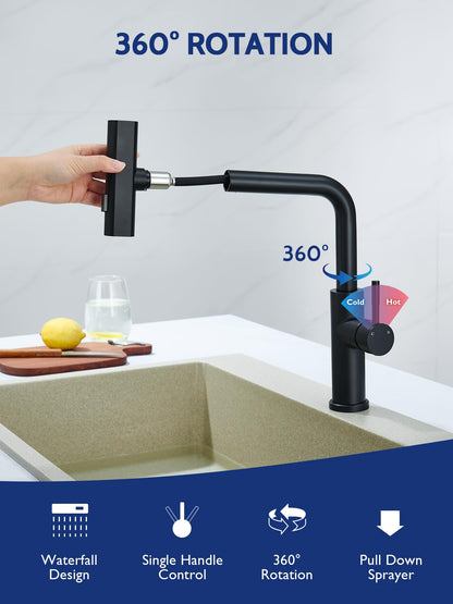 Kitchen Faucet with Pull Down Sprayer, High Arc Single Handle Stainless Steel Kitchen Sink Faucet with Sprayer for Rv Camper, Matte Black